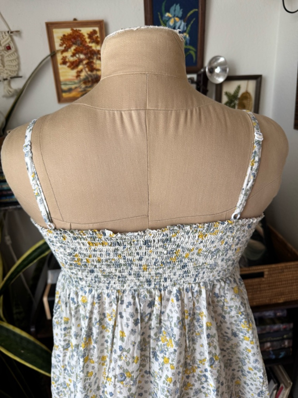 Joie Floral Mini Sundress Babydoll This Strap Eyelet Lace Large Cream Blue - Picture 6 of 11